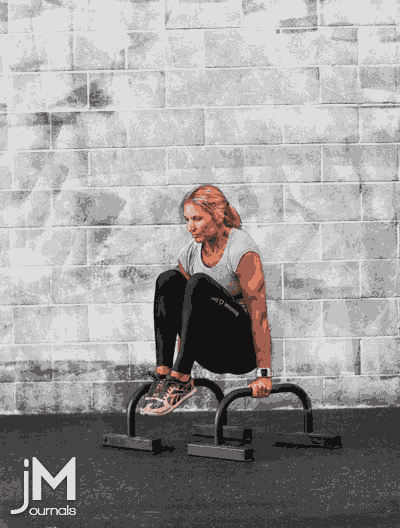 This is a gif animated image of an athlete performing a l-sit