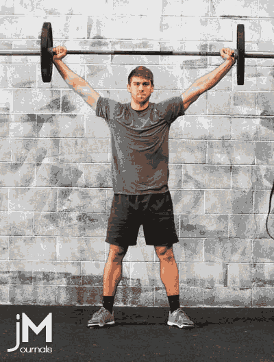 This is a gif animated image of an athlete performing an Overhead Squat
