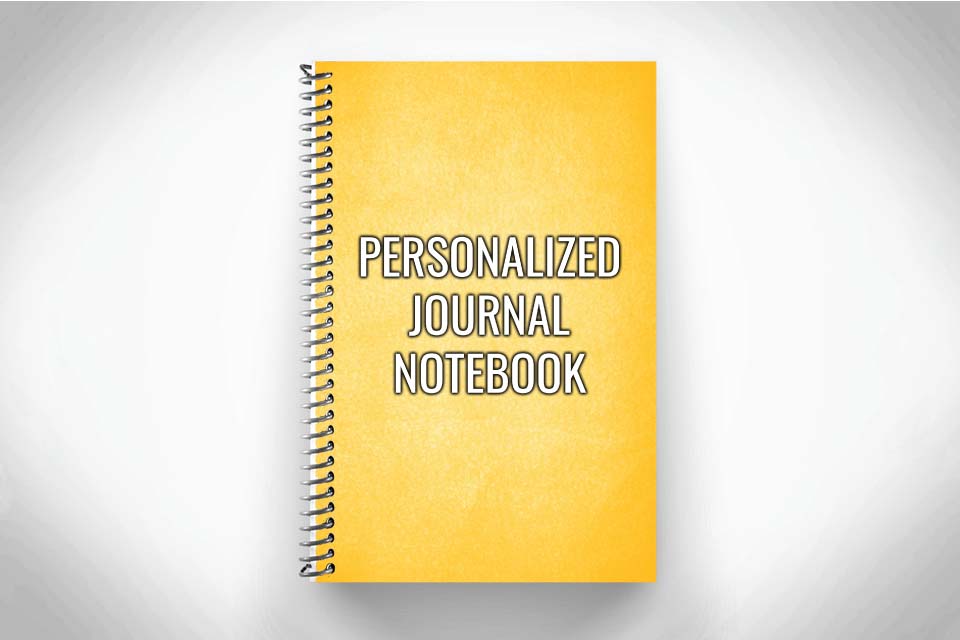 Yellow Personalized journal notebook on gray background