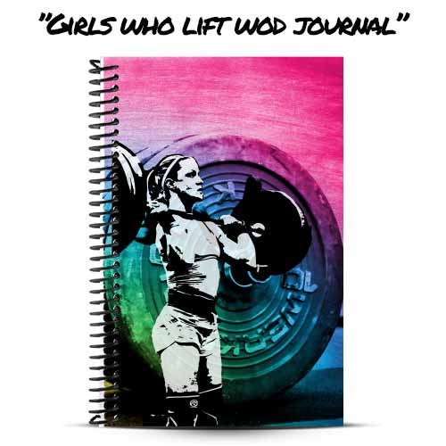 girls who lift wod journal cover with rainbow background on barbell