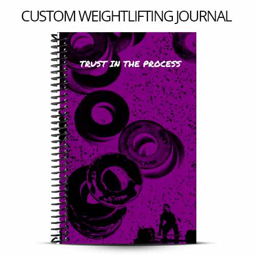 pink, purple and black custom weightlifting cover with weight fractionals on the ground background