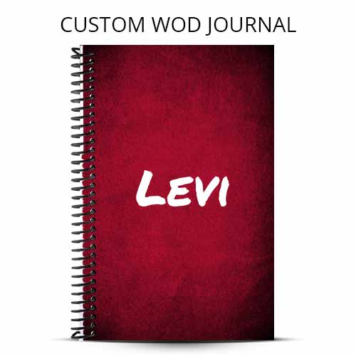 red and black custom wod journal cover with personalized notebook text