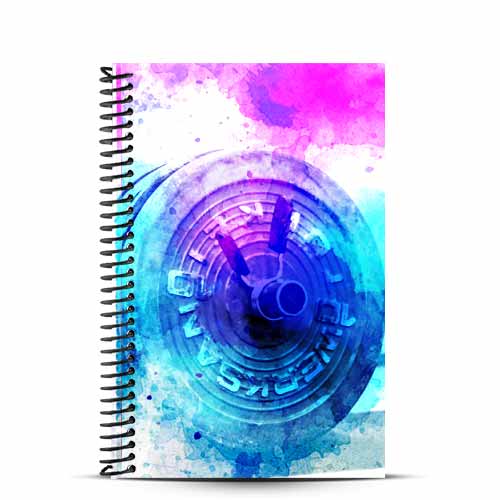 Watercolor barbell fitness journal to help you track your goals and write your workouts