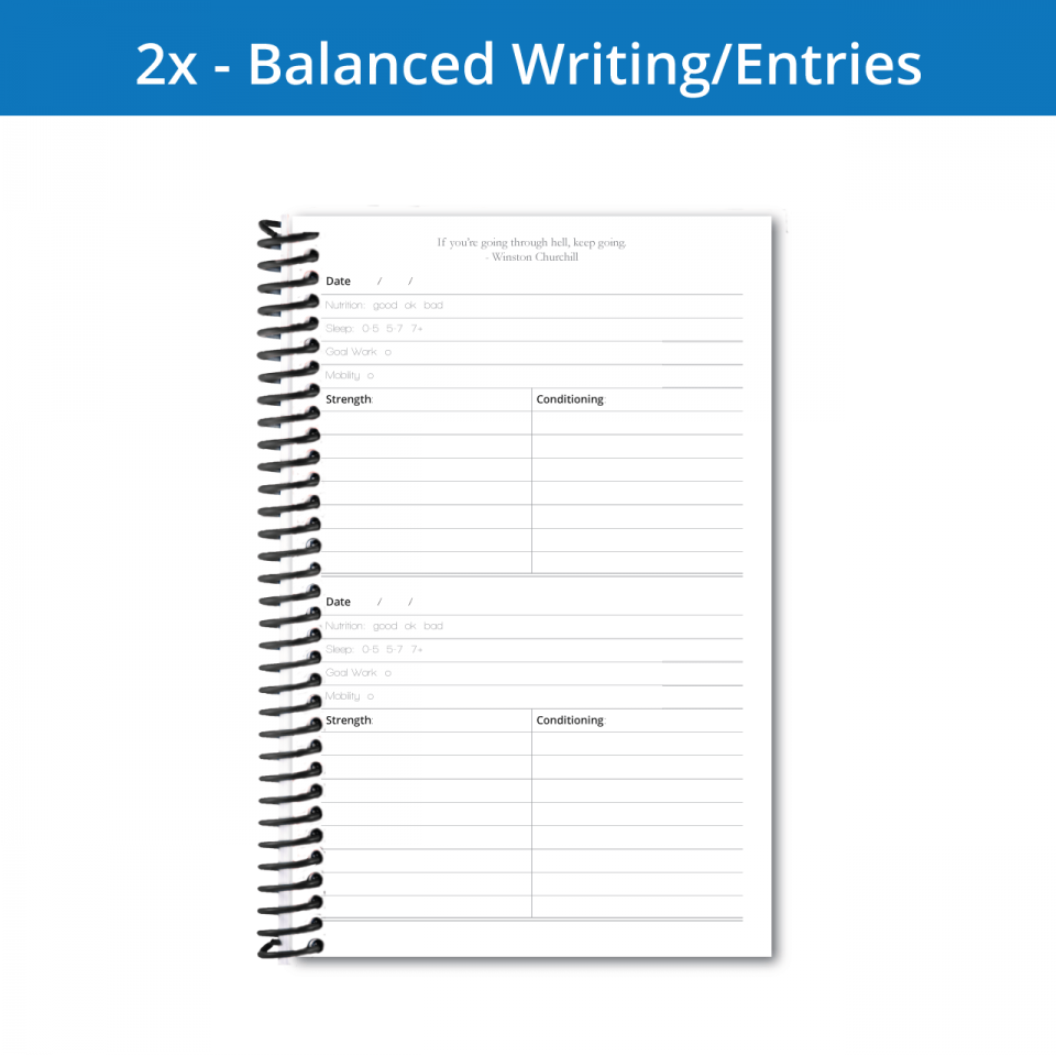 The Fitness Journal 2x workout page has a balanced amount of writing space and workout entries