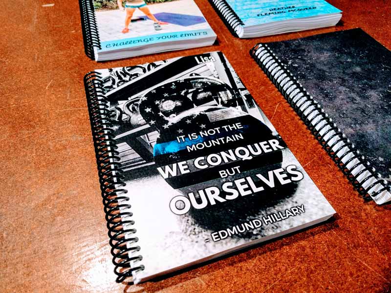 Sue it is not the mountain we conquer but ourselves custom fitness journal
