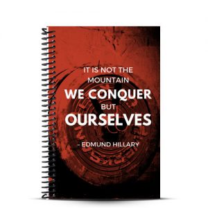red and black We conquer ourselves fitness journal cover