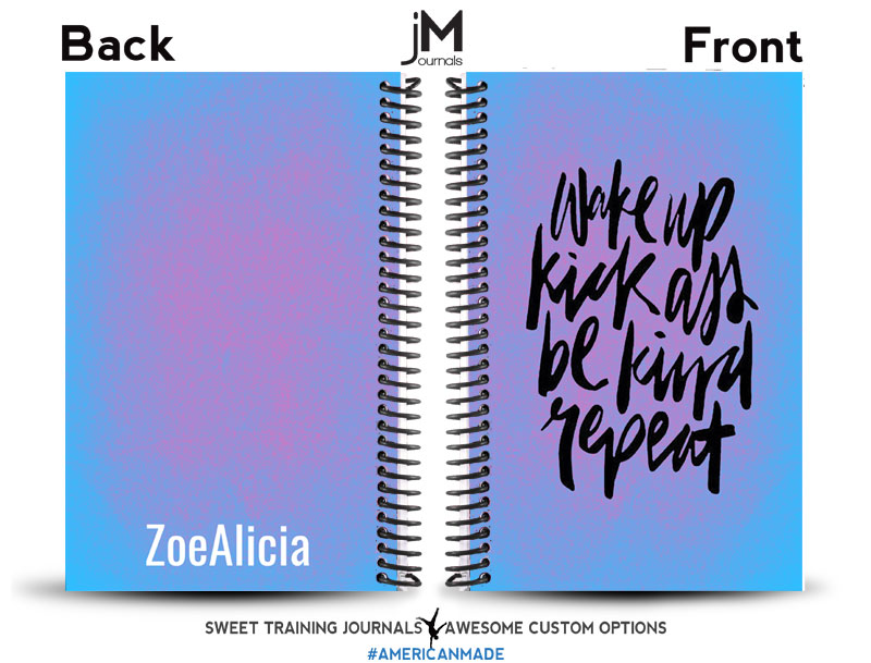 blue and pink custom fitness journal with text