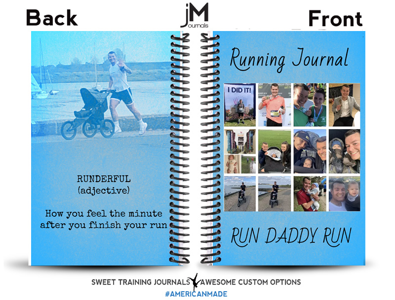Blue Custom Running journal with images and text