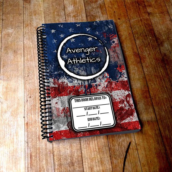 American flag cover for custom powerlifting journal for Avenger Athletics