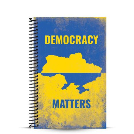 blue and yellow ukraine journal front - democracy matters