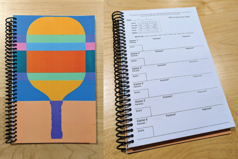 pickleball journal next to pickleball game page